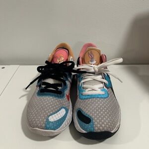 Nike Gray Mesh Sneakers with Blue, Pink & Tan Accents